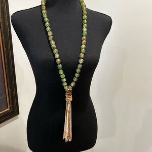 Gem Stone Necklace with soft authentic leather tassel! Original Price $300